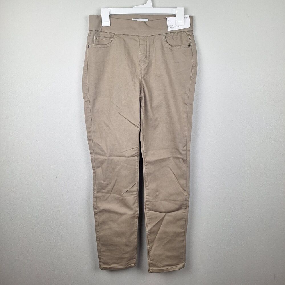 NWT Liz Claiborne Amber Straight Leg Pants Womens 6 Khaki Pull On Stretch Career